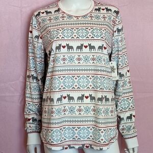 PJ Salvage White Dogs Soft Long Sleeve Crew Neck Christmas Pajama Top
